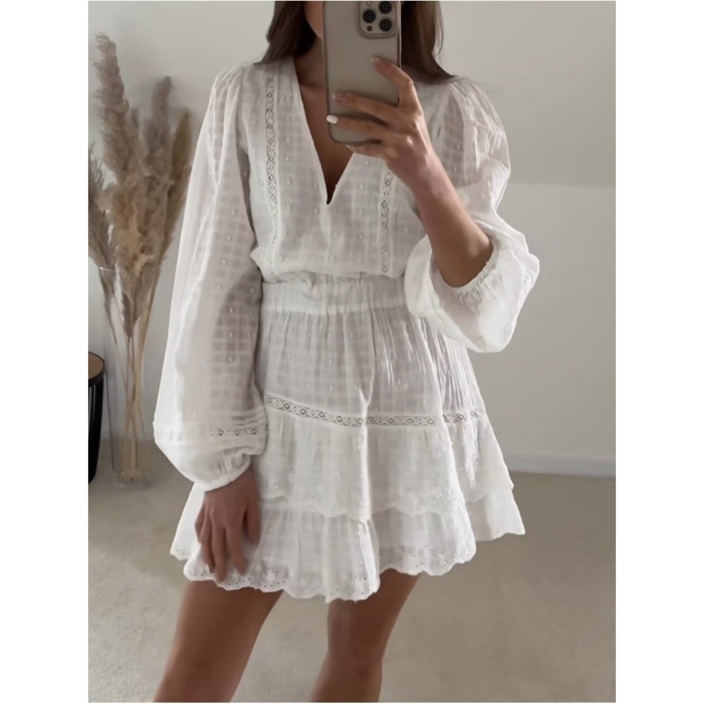 Zara Lace Ruffle Mini Dress Medium White Romantic